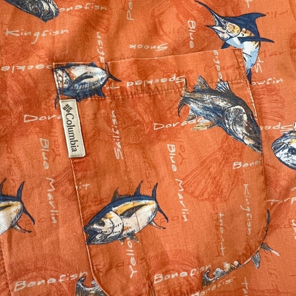 Columbia Mens XL Orange  Button Shirt With snook Pompano bluefish - Picture 5 of 8